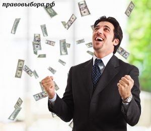 Happy man enjoying the rain of money